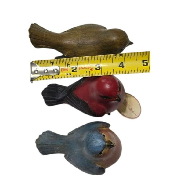 3 Vintage Tii Bird Figurine Red Tanager Bluebird Brown Wren Rustic Country Decor - Picture 11 of 16